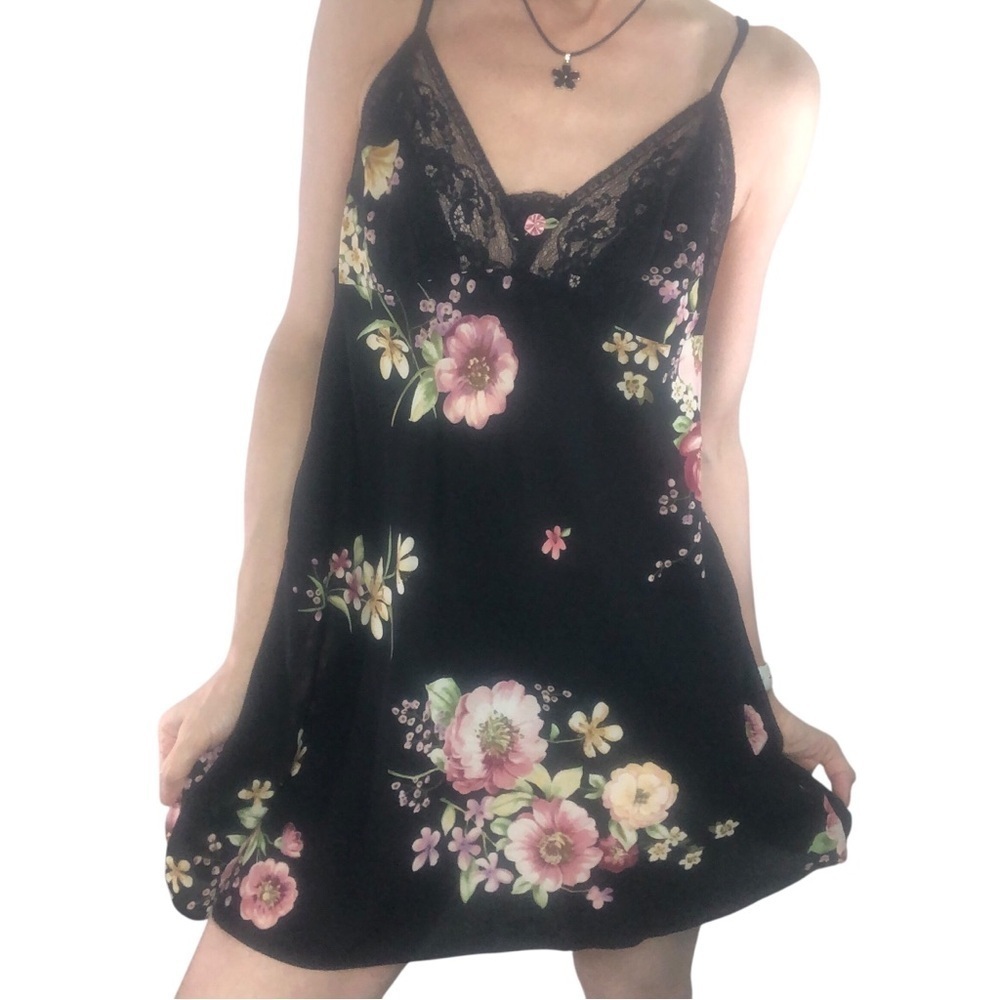 Vtg 90's Y2K Oscar De La Renta M Floral Nightgown Teddy Mini Dress Whimsy Fairy